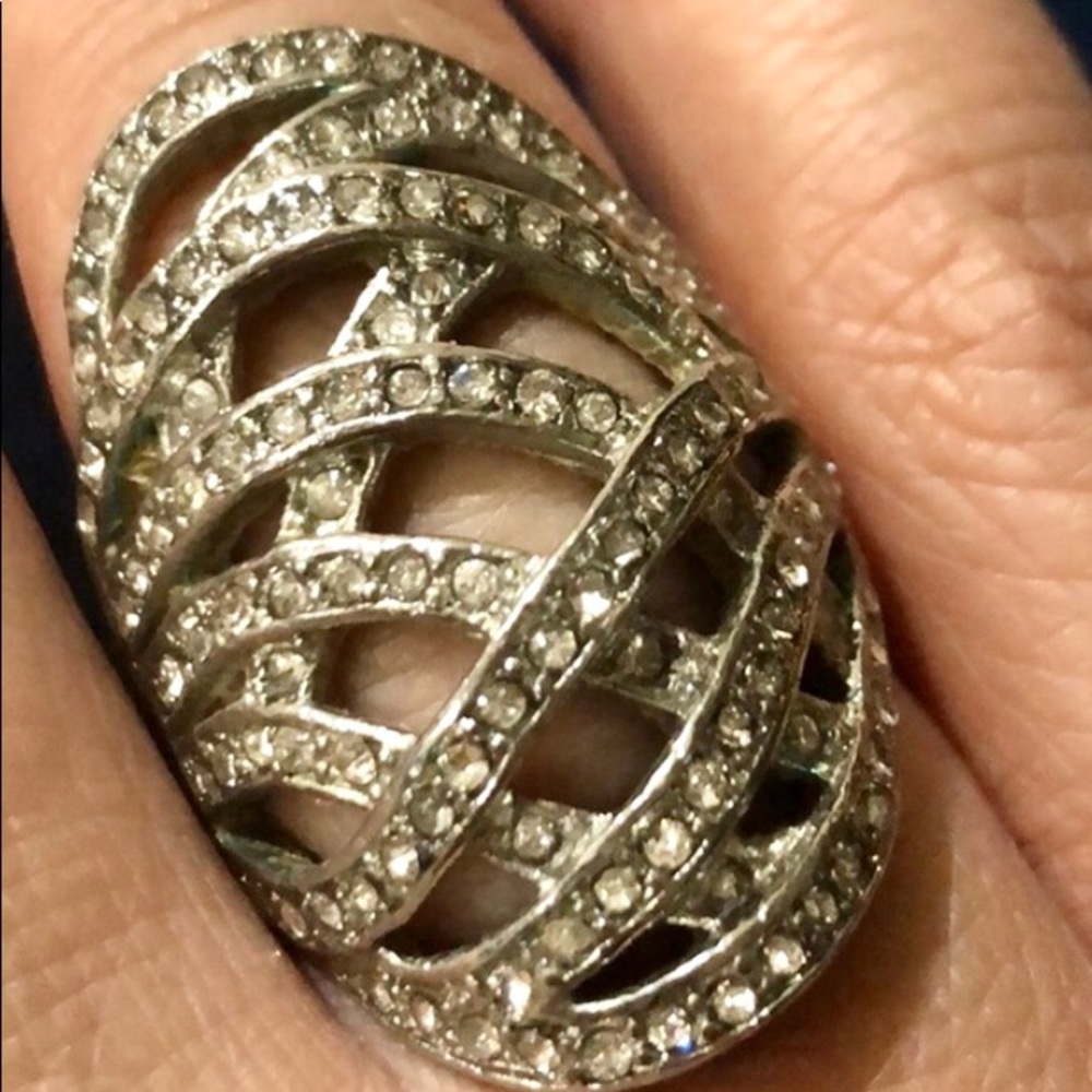 Urban Outf sz 8 boho ring silver tone crystals - Picture 3 of 3